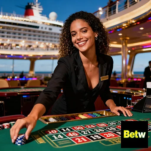 Profissional em cassino da betw interagindo com jogadores.
