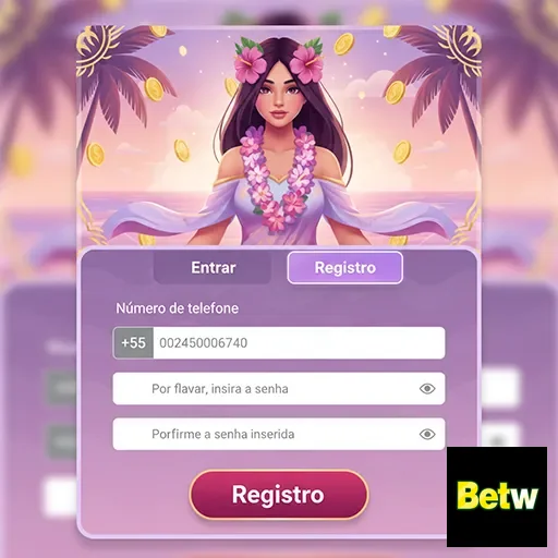 Tela de registro do aplicativo Betw com interface amigável.