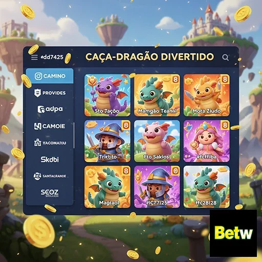 Interface do jogo Caça-Dragão no betw com diferentes personagens.