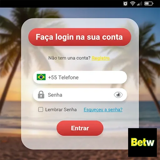 Tela de login do betw para jogos ao vivo e slots.