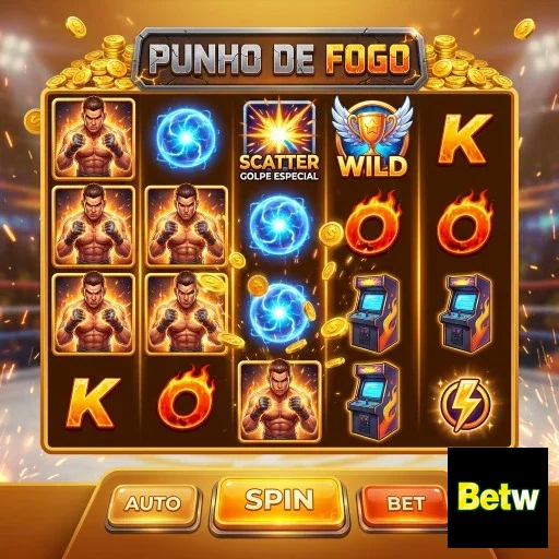 Interface do jogo 'Punho de Fogo' da betw com prêmios visíveis.