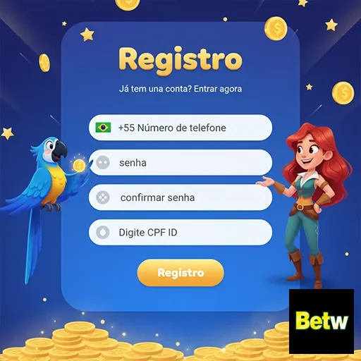 Tela de registro da betw com informações para cadastro.