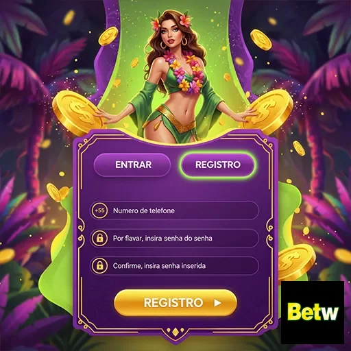 Plataforma Betw com mulher em destaque e opções de registro.