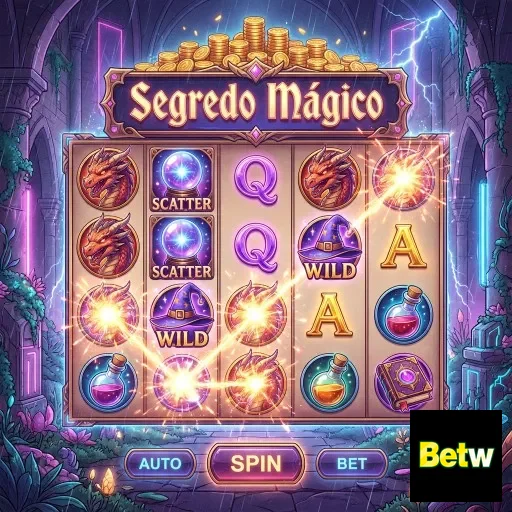 Tela de jogo Segredo Mágico no site Betw com símbolos e roletas.