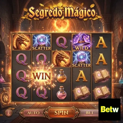 Tela do jogo Segredo Mágico no site Betw com símbolos de vitória.